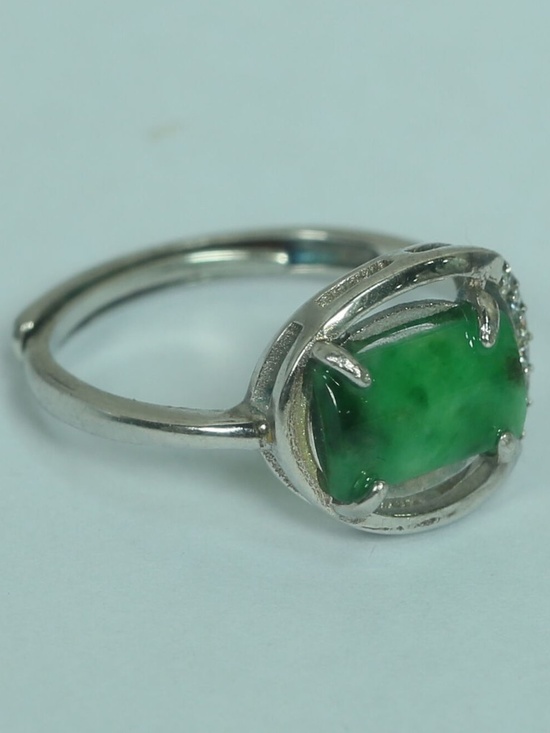 925 Silver Cert'd Genuine Untreated Green Emerald A Jadeite Ring Gift - Picture 3 of 12